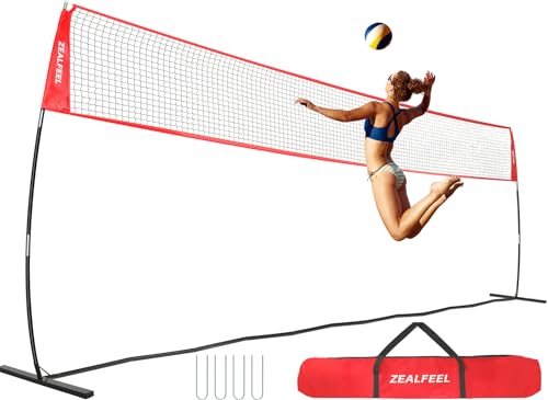 ZEALFEEL Volleyball Net, 12ft/20ft Volleyball Training Net for Backyard Height Adjustable, Portable Freestanding Practice Net for Hitting & Serving Drills, Pop up Net with Carry Bag for Indoor Outdoor - size: 20 FT Volleyball Net