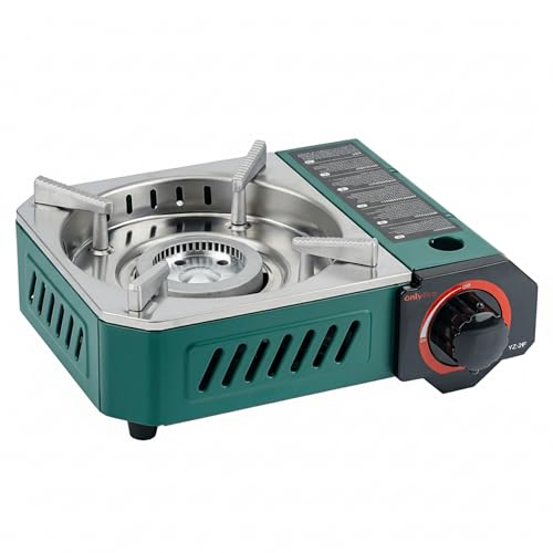 Modern Camping Stove with Carrying Case, 10"x7.5" Mini Portable Butane Gas Stove 6900BTU for Patio Cooking Hotpot Camp Hiking RV Trip Tailgating Emergency Use, Green GS348 - size: 10"