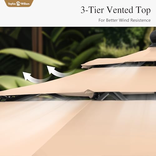 Sophia & William 10ft 3 Tier Auto-tilt Patio Umbrella,Wind Resistent,Outdoor Patio Umbrellas Double Vented Umbrella with Crank for Pool Garden Backyard, Beige - color: Beige