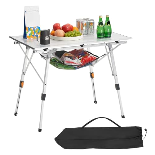 VEVOR Folding Camping Table, Portable Roll Up Side Tables, Lightweight Aluminum Beach Table for Outdoor BBQ Tailgating Picnic, Travel (35 inch-Silver) - color: Silver