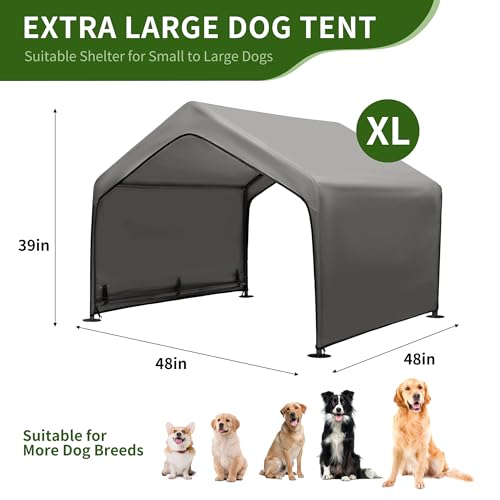 Summertrail Extra Large Dog House Outside, Dog Tent Outdoor, Big Dog Shade Shelter Doghouse Canopy, Water Resistant Dog shelter with Ground Nail, Gray Sun Rain Cover for Pet Cat Livestock 4'x 4'x 3.3 - color: Gray Dog Tent