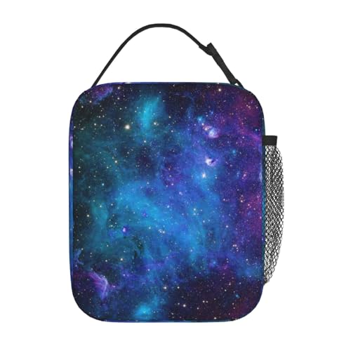 Abstract Blue Outer Space Galaxy Star Insulated Lunch Bag Portable Reusable Zipper Lunch Box For Men Women Work Picnic Travel Camping - color: Black38