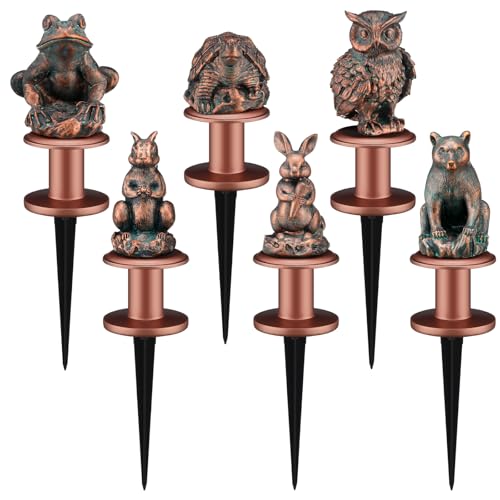 Zonon 6 Pcs Garden Hose Guide Stake Decorative 11.8 Inch Heavy Duty Metal Antique Water Hose Roller Guard Guide Stake Spike Resin Plant Saver Tools for Lawn Yard Garden(Antique Copper,Woodland Animal) - color: Antique Copper, style: Woodland Animal