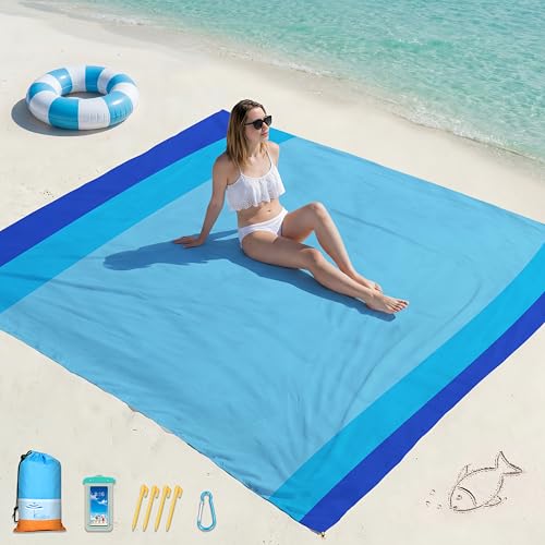 Famstar Beach Blanket Oversized Extra Large 78" X 81",Waterproof Sandproof Beach Blanket 1-7 Adults Lightweight Durable for Travel Camping Hiking Picnic - color: Blue3, size: 78" X 81"