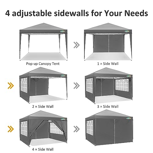 COBIZI 10x10 Pop Up Canopy Tent with 4 Sidewalls, Easy Set Up Canopy 10x10 Waterproof Commercial Outdoor Gazebo Portable Shelter Instant Tents for Parties,Backyard,Flea Market(Carrying Bag×1,Grey