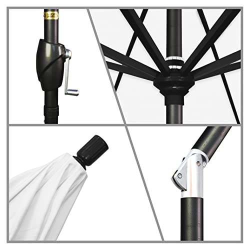 California Umbrella 9' Round Aluminum Market Umbrella, Crank Lift, Push Button Tilt, Black Pole, White Olefin - color: White