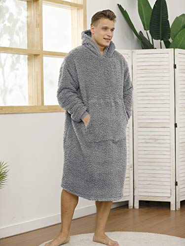 Sherpa Wearable Blanket Oversized Hoodie Sweatshirt TV Blanket with Long Sleeves and Pocket-Gray - color: Gray