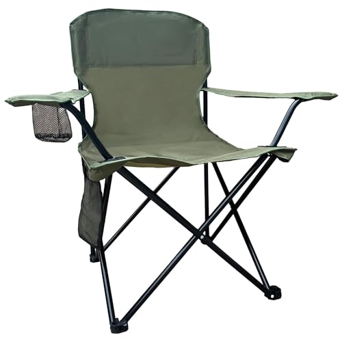 Folding Camping Chair with Cup Holder & Storage Bag, 225lbs Capacity, Large Anti-Sink Feet, Breathable PE Coated Fabric for Outdoor, Hiking, Beach, Fishing, Backpacking, Green - color: Green, style: 1PACK