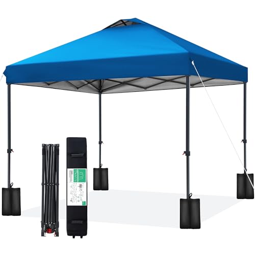 JEAREY 10x10 Pop Up Canopy Tent, Heavy Duty Outdoor Canopy with 1-Push Instant Setup, Commercial Tent with Roller Bag, 4 Sandbags and 8 Stakes, Water-Resistant, Royal-Blue - color: Royal Blue