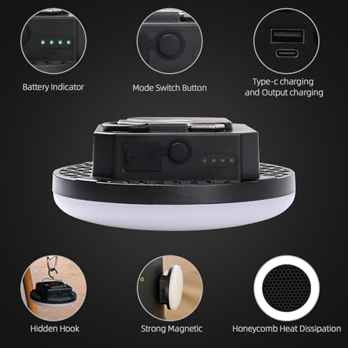 Tent Light Hanging for Camping,Bright LED Rechargeable Portable Lantern for Vendor Booths,Waterproof Outdoor Lights with Battery Power, Camp Lamp Light with Magnet for Outdoor Glamping(Black) - size: 30W