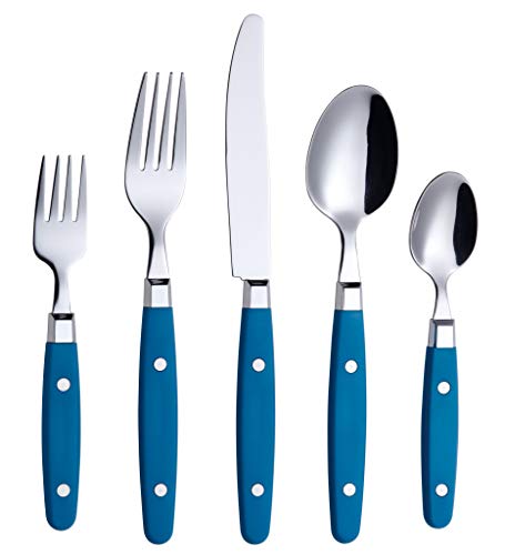 ANNOVA Silverware Set, Retro/Rivet Colorful Stainless Steel Tableware Kitchen Flatware Set Utensils, Includes Dinner Knives, Forks, Spoons, Salad Forks & Dessert Spoons (Blue, 20 Pieces) - color: Sapphire Blue, size: 20 Pieces