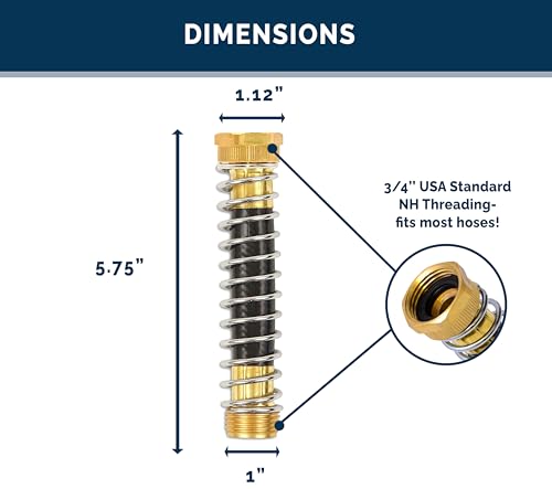 Morvat Garden Hose Protector, Brass Coiled Spring Kink & Strain Extension Connector for Outdoor Water Valve & Faucet, Adapter & Attachment with ¾ Standard Threading, Includes 4 Washers & Tape, 2-Pack - size: 2 Pack