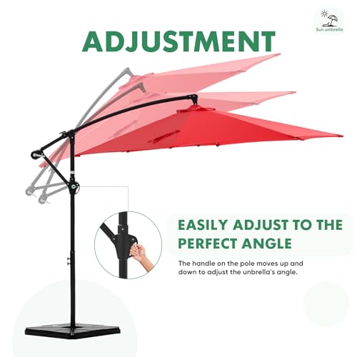 NEWBULIG 10FT Patio Umbrella, Offset Cantilever Outdoor Patio Table Umbrella, UV Protection, Fade Resistant Fabric, Easy Tilt Adjustment for Pool, Deck, Garden, Backyard - color: Bright Red, size: 10ft-with 4 Bases