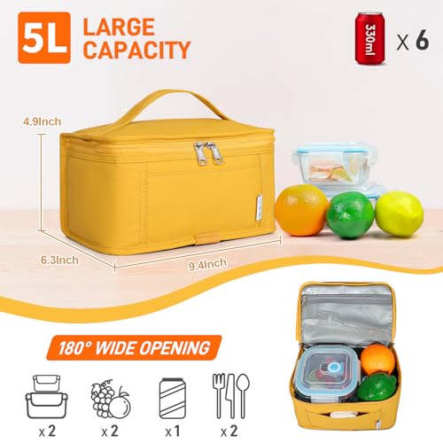 NOL Natural Organic Lifestyle Small Lunch Bag Mini Lunch Box Insulated Lunch Bag for Men/Women Leakproof Cooler Tote Bag Lightweight Nylon Waterproof Lunch Box For Work, Earth-yellow - color: Earth-yellow, size: Medium(5 Liters)