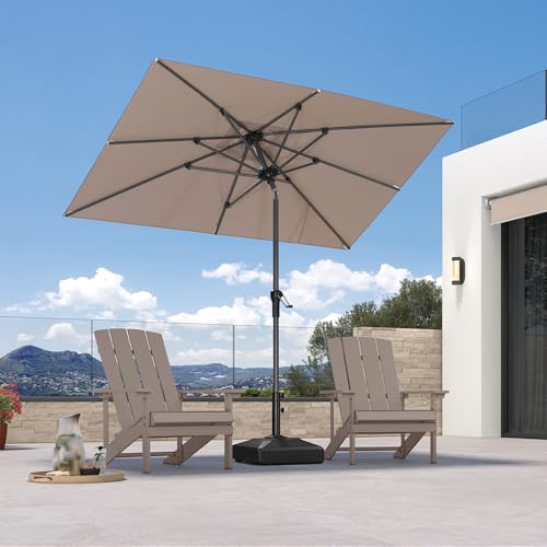 PURPLE LEAF 8' x 5' Rectangular Patio Umbrella Outdoor Table Umbrella Aluminum Frame Market Umbrella Sun Umbrella with 8 Sturdy Ribs & Tilt for Garden Deck Lawn & Pool Beige - color: Beige, size: 5' x 8'