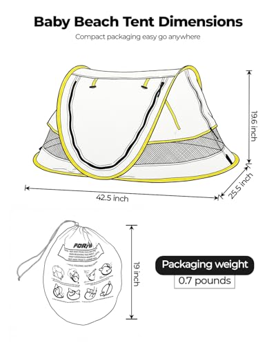 Poray Portable Baby Beach Tent with UPF 50+ Sun Shelter,Mosquito Net and Sunshade, Ideal Pop Up Kids Travel Tent with Carry Bag & 2 Stakes,Outdoor Indoor Play and Sun Protection - style: Yellow