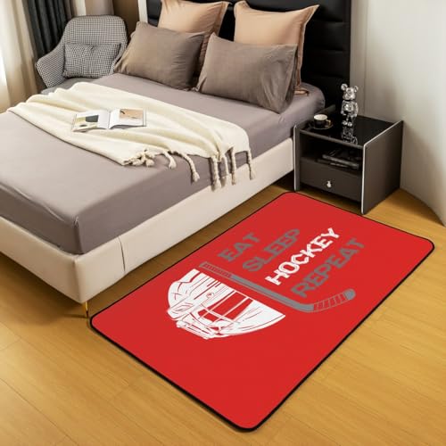 Hockey Area Rug 3x5 for Kids Boys Girls,Ice Hockey Carpet,Grey Eat Sleep Hockey Sketch Indoor Floor Mat Home Room Decor,Winter Ball Game Sports Area Runner Rug Non Slip - color: Color 21, size: 3'3" x 4'11" (Rectangular)