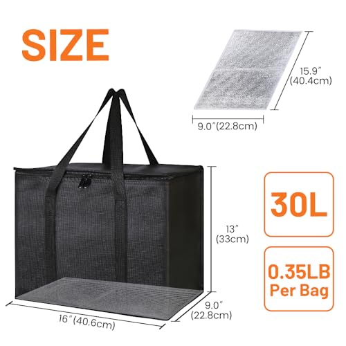 Bodaon Insulated Food Delivery Bag With Hard Bottom, XL Pizza Cooler Bags, Rideshare Delivery Bag, Thermal Cold/Hot Styrofoam Carrier for Travel/Shopping/Catering/Car - color: Black, size: X-Large（30L）