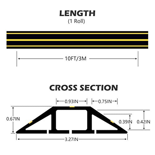 10Ft Cord Covers for Wires on Floor, 3-Channel Floor Cord Cover with Anti-Slip Base & Yellow Warning Strips, Extension Cord Covers for Floor, Ideal for Home, Office, Outdoor Use - color: Black&Yellow, size: 10FT