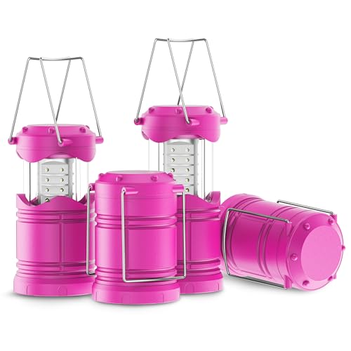 Lichamp 4 Pack LED Camping Lanterns, Battery Powered Camping Lights LED Collapsible Flashlight Portable Emergency Supplies Kit, A4PK - color: Pink