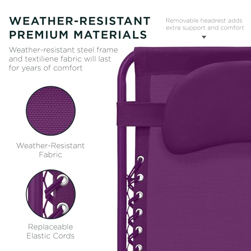 Best Choice Products Oversized Zero Gravity Chair, Folding Outdoor Patio Lounge Recliner w/Cup Holder Accessory Tray, Pillow - Amethyst - color: Amethyst