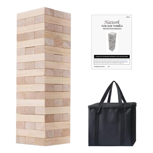 SHAREWIN Nattork Giant Tumbling Tower (Stack from 1.77Ft to 4+ Ft), Wood Stacking Giant Blocks Game| Made from Premium Pine Wood| Ideal for Family, 54PCS - color: Nature Wood