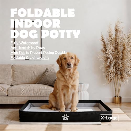 MEEXPAWS Dog Pee Pad Holder Tray Foldable, Puppy Pad Holder Liner Base High Side, Litter Box Indoor for Large Dog 44’’x33’’, Training Pad Holder Leak-Proof, Potty Easy Clean - color: Black, size: X-Large - 44'' x 33'' x4''