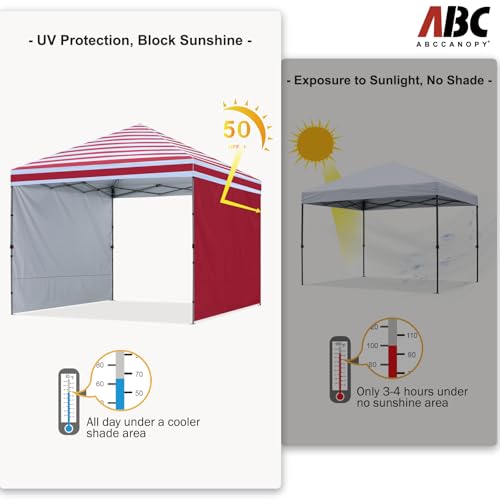 ABCCANOPY Easy Pop up Canopy Tent with 2 Sidewalls for Outdoor Sun Blocking or Rain Protection,10x10, Red Stripes - color: Red Stripes, size: 10x10