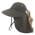Muryobao Women's Sun Hat Outdoor UV Protection Foldable Mesh Hat Wide Brim Summer Beach Fishing Cap with Neck Flap - color: Army Green