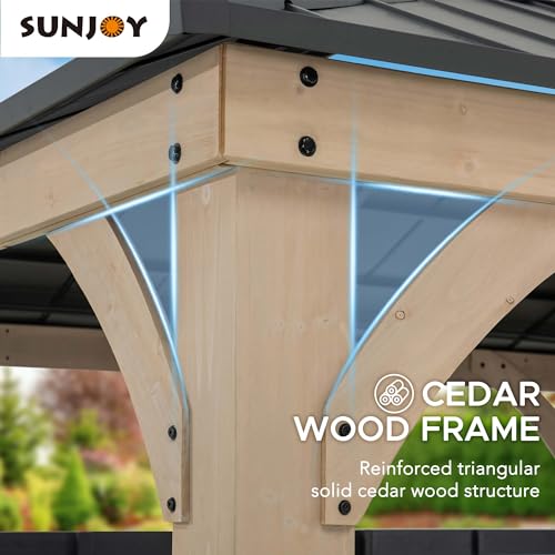Sunjoy 11 x 11 ft. Hardtop Gazebo Cedar Wood Framed Hot Tub Gazebo with Steel and Polycarbonate Hardtop and bar Shelf, Matte Black by SummerCove - style: Gazebo w/Bar Shelf