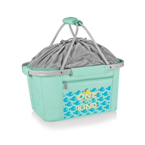 Picnic TIME Metro Shopping Basket Cooler, Insulated Collapsible Picnic and Market Basket with Aluminum Frame and Drawstring Top for Travel and Groceries - color: Disney Princess the Little Mermaid - Teal