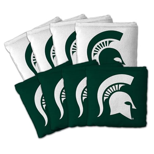 YouTheFan Officially-Licensed NCAA Set of 8 Cornhole Bags - All Weather Dual Sided Slide & Stop - Regulation Size with Carry case - color: Michigan State Spartans