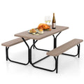 Moccha Picnic Table Bench Set, Portable Plastic Picnic Table w/Steel Frame & Wood-Like Texture, All Weather Heavy Duty Picnic Table Kit, Picnic Tables for Outdoors Garden Patio Dining (Light Brown) - color: Light Brown