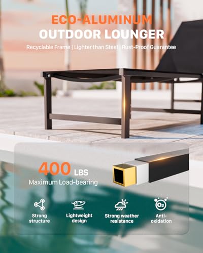 Chaise Lounge Chair Outdoor,Aluminum Patio Lounge Chairs,Lounge Chairs with 5 Adjustable Backrest for Outside Beach Lawn and Backyard,Black - color: Black, size: 1 Chair