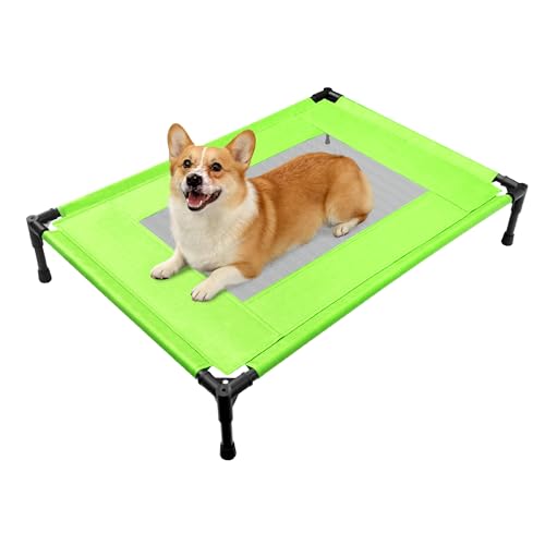 Elevated Dog Bed for Large Dogs - Outdoor Cooling Cot with Washable Breathable Mesh, Portable Raised Pet Bed with Non-Slip Feet & Waterproof Teslin, Heavy Duty & Chew Proof for Camping (Green, Small) - color: Green, size: Small 26"l X 17"w X 7"h