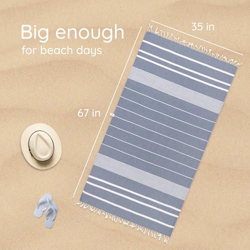 Premium Turkish Beach Towel – 100% Cotton, Sand Free, Oversized, Quick Dry Beach Towel 35”x67” – Ideal for Travel, Pool – Navy - color: Navy