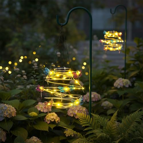 2 Pack Solar Outdoor Lantern Hanging Lights - 30LED Waterproof Solar Dragonfly Light Outdoor,Hanging Decor for Garden,Yard,Porch Patio,Lawn Backyard Landscape Pathway Outside,Gifts for Women - color: Blue-Dragonfly