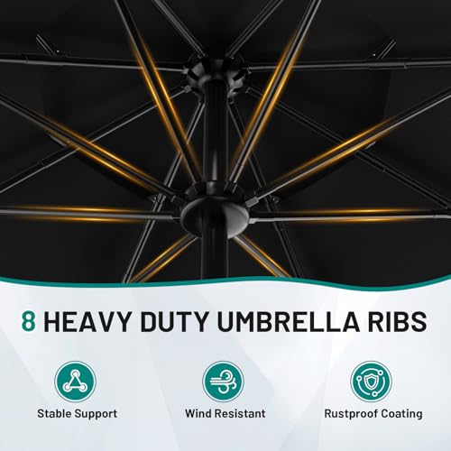AreShark 9ft 3-Tier Patio Umbrellas, Outdoor Umbrella with 8 Sturdy Ribs UV Protection Windproof, Market Table Umbrella w/Push Button Tilt & Crank for Pool, Porch, Deck, Garden(Black) - color: Black