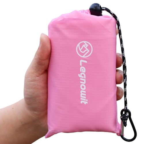 Outdoor Pocket Blanket, 55"x79" Waterproof Foldable Compact Small Pincic Blanket, Ultralight Tarp for Camping, Festival, Beach, Hiking, Backpacking, Travel and More, Stakes Included - color: Pink, size: 79"*55"