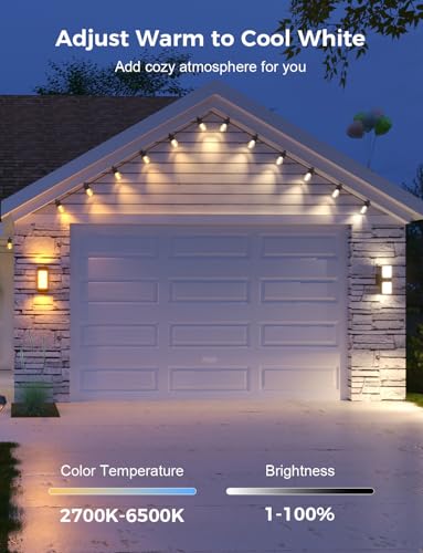 XMCOSY+ 96FT Smart Outdoor String Lights - RGBCWIC Dimmable Acrylic Bulbs, Color Changing LED Patio Lights APP WiFi Control, Compatible with Alexa, IP65 Waterproof Outdoor Lights for Backyard Porch - size: 96Ft-Acrylic Bulb