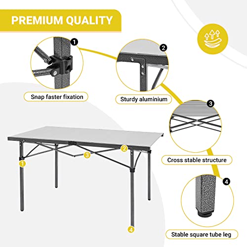 KingCamp Aluminum Folding Camp Table - Lightweight, Portable, Roll Up for Outdoor Camping, Picnic, Barbecue - color: Silver_53.5"×27.5"