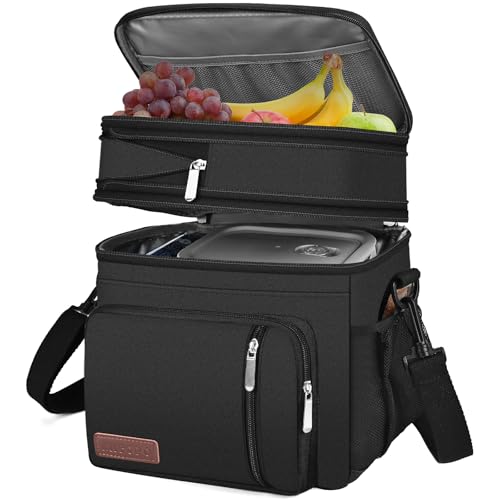 MIYCOO Lunch Bag & Lunch Box for Men Women, Double Deck Leakproof Insulated Soft Large Adult Camping Cooler bag for Work, Beach, Picnic, Travel (Black, 15L) - color: 1 - Black