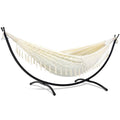 SUNCREAT Portable Outdoor Hammock with Stand Included, Double Hammock with Tassel for Outside, Beige - color: Tassel-beige