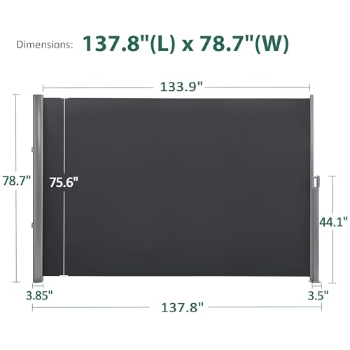 MCombo Aluminium Patio Retractable Side Awning, Fully Assembled Waterproof Sunshade Privacy Screen for Garden, Balcony and Pools (Dark Grey, 78"x138") - color: Dark Grey, size: 78"x138"