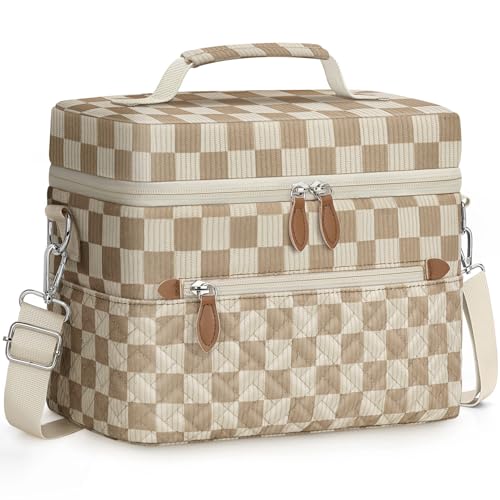 Capolo Lunch Box for Women Men Adults,Insulated Lunch Bag Leakproof Lunch Cooler Box with Removable Strap Cute Lunch Tote Bags Reusable Thermal Lunchbox for Work Picnic(Small,Khaki Checkered) - color: Khaki Checkered, size: Small