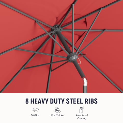 Outdoor Patio Umbrella with One Push Button Tilt and Crank, 8 Sturdy Ribs Market Table Umbrella - color: Red-Steel Ribs, size: 9FT