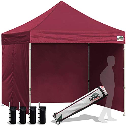Eurmax USA 8x8 Pop Up Canopy Tent,Commercial Tent with Patented No-Tip Rolling Bag,4 Zippered Removable Walls,UV & Water Resistant Canopy Top,Heavy Duty Outdoor Gazebo,Instant Shelter(Burgundy) - color: burgundy, size: 8x8