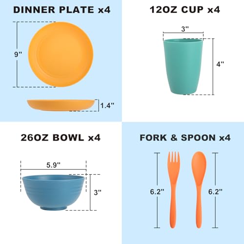 Wheat Straw Dinnerware Sets, 20 PCS Service for 4, Dishwasher & Microwave Safe Kids Plates and Bowls Sets, Unbreakable Lightweight Outdoor Camping Dishes - Multicolor - color: Multicolor, size: 20 PCS