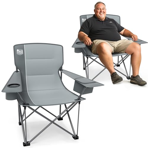 Timber Ridge Oversized Folding Camping Chair for Adults, Support 550 LBS Heavy Duty Chairs with Cup Holder Side Pocket for Camping, Lawn, Picnic, 2 Pack(Grey) - color: Grey-2 Pack