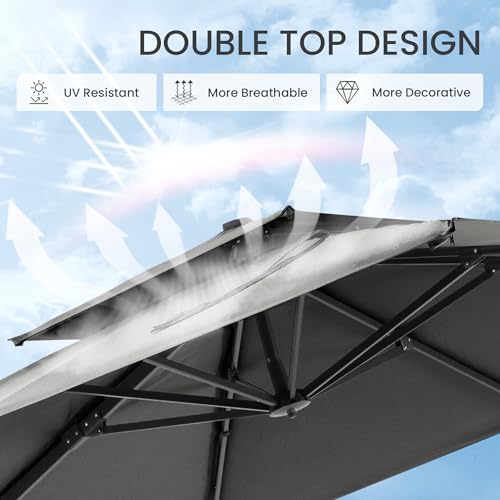 10x10 FT Cantilever Patio Umbrella with Base Included Double Top Outdoor Square Large Heavy Duty Aluminum Offset Umbrellas with 7 Level Tilt 360-degree Rotation for Pool Garden Deck,Grey - color: Grey, size: 10' X 10' - Weighted Base Included